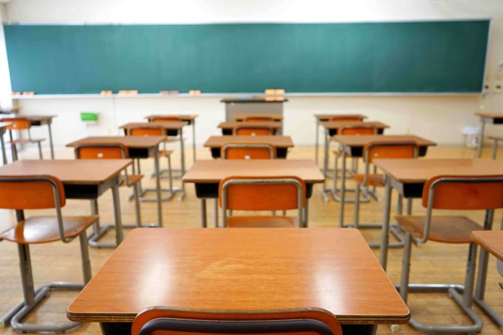empty desks in a classroom